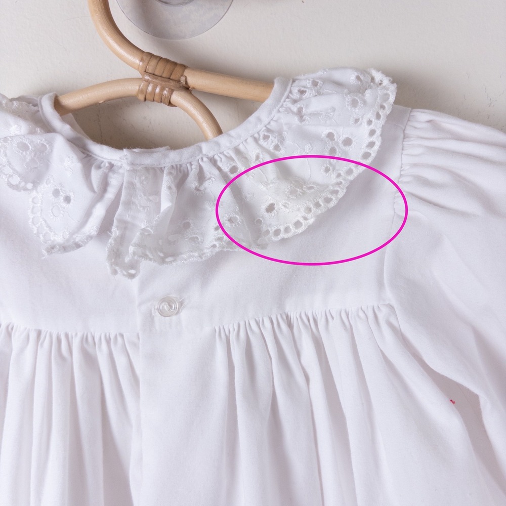 Vintage 90s Baby Togs 2pc Dress Set Red White Velvet Floral Eyelet Lace Baby 18M - Picture 7 of 13